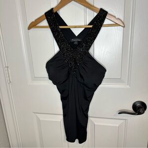 Y2K Forever 21 Black Beaded Padded Halter Top Sz M Clubbing 2000s Cocktail Glam